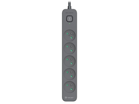 Listwa zasilająca przeciwprzepięciowa Tracer PowerLine+ 3m, 5 gniazd, wyłącznik