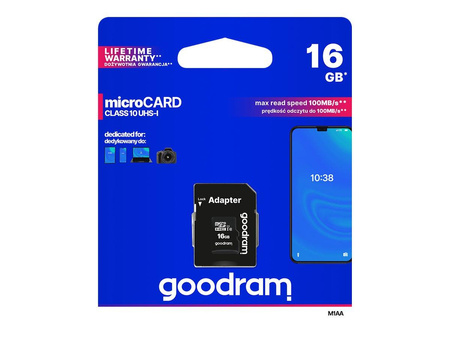 GOODRAM Karta Pamięci Micro SDHC 16GB Class 10 UHS-I + Adapter