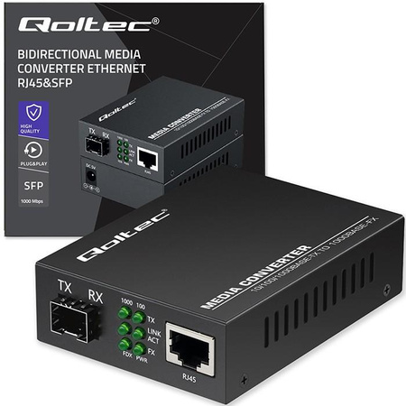 QOLTEC 52295 Dwukierunkowy Media Konwerter SWITCH Ethernet 1x RJ45 1x SFP 1000Mb/s 5V