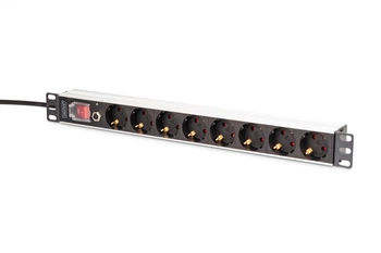 DIGITUS 1U Aluminum PDU rackmount 7x safety + 1x outlet 16A 4000W 250VAC 50/60Hz overload protection