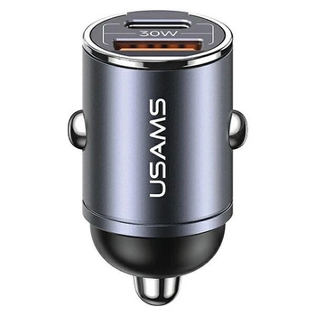 Ładowarka samochodowa 30W 1xUSB+1xUSB-C C38 Fast Charge Stalowa
