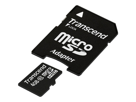 TRANSCEND TS4GUSDHC10 Transcend karta pamięci Micro SDHC 4GB Class 10 +adapter ( 20MB/s / Full HD )