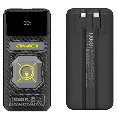 PowerBank 10000mAh 22,5W P77K wbudowane kable lightning USB-C wyjścia 1xUSB+2xUSB-C