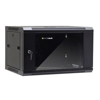 Szafa wisząca 19" Netrack, 6U/600x450mm – czarny, drzwi szklane, otwierane boki