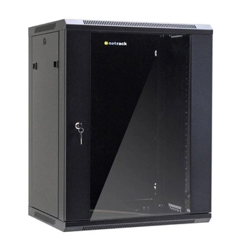 Szafa wisząca 19" Netrack, 15U/600x450mm - czarny, drzwi szklane, otwierane boki