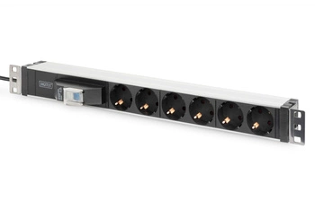 Listwa zasilająca PDU 19" Rack, 6x gniazdo schuko, 2.0m, 1x wtyk unischuko, 16A, wyłącznik nadprądowy, Profil aluminiowy