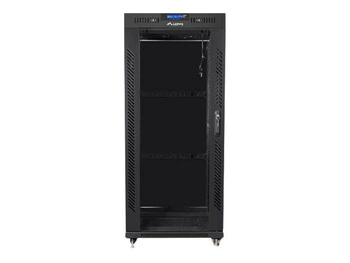LANBERG free standing rack 19inch cabinet 27U 600x600 glass door LCD flat pack black