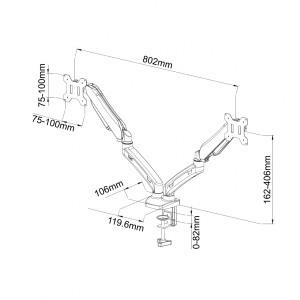Uchwyt biurkowy na sprężynie gazowej do 2 monitorów LED/LCD 13-27 cali L-13GD
