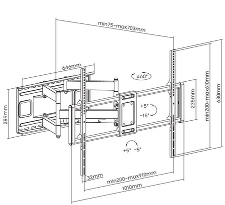 Uchwyt ścienny 60-120 cali 120kg obrotowy