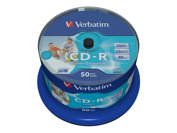 VERBATIM 43438 Verbatim CD-R cake box 50 700MB 52x do nadruku Wide DataLife+ AZO