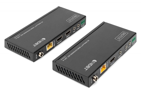Przedłużacz / Extender HDMI HDBaseT 150m kat.5e/6/74K 60Hz PoC (Power over Cable) IR audio (zestaw)