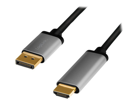 LOGILINK CDA0107 Kabel DisplayPort DP/M na HDMI A/M 4K/60 Hz aluminium czarny/szary 2m