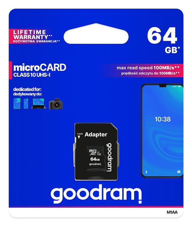 Karta pamięci microSDXC GOODRAM 64GB M1AA-0640R12 cl 10 UHS-I + adapter
