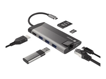 NATEC multiport Fowler Plus USB-C->HUB USB 3.0 3x HDMI 4K USB-C PD RJ45 SD Micro SD
