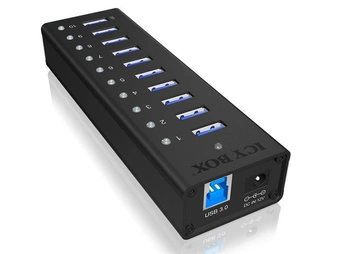 ICY BOX IB-AC6110 10-portowy Hub USB 3.0 port ładujący USB Czarny