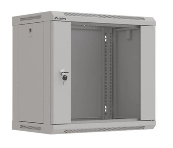 LANBERG Szafa instalacyjna rack wisząca 19 cali 9U 540x350 szara drzwi przeszklone flat pack