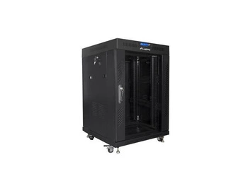 Szafa instalacyjna Rack stojąca 19" 15U 600x600 czarna drzwi szklane LCD Lanberg (flat pack)