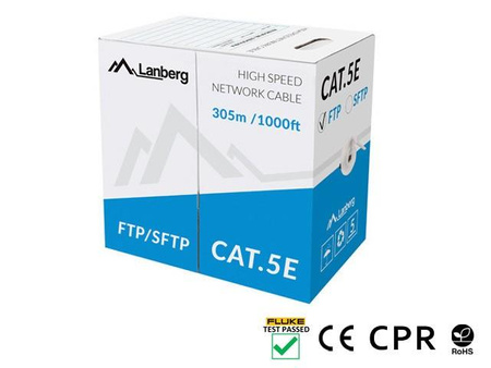 Kabel SFTP kat.5e 305m drut CU LCS5-11CU-0305-S szary