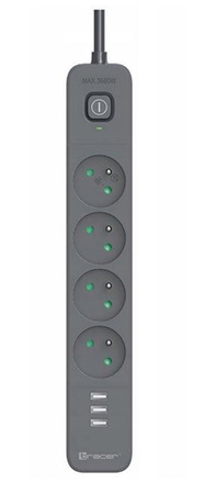 Listwa zasilająca antyprzepięciowa Power Line+ mobile ready 1.5m (4 gniazda + 3x USB A, 5V 2.4A) 
