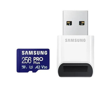 SAMSUNG PRO Plus microSD 256GB Up to 180MB/s Read and 130MB/s Write speed with Class 10 4K UHD incl. Card reader 2023 (P)