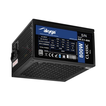 AKYGA ATX Power Supply 800W AK-C1-800 P4+4 2x PCI-E 6+2 pin 6x SATA 3x Molex APFC FAN 12cm