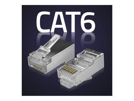 QOLTEC 54556 Wtyk złącze modularne RJ45 / CAT6 / FTP / Pozłacane styki / 100 sztuk