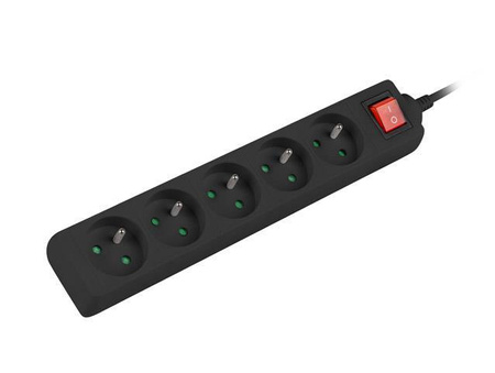 Listwa przedłużacz Lanberg 1,5m czarna 5x 230V PL, z wyłącznikiem, kabel wykonany z pełnej miedzi
