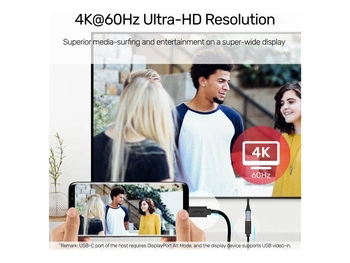 UNITEK C14086BK-1.5m Przedłużacz Kabel USB-C 4K 60HZ PD 20V/5A 1.5m C14086BK-1.5m