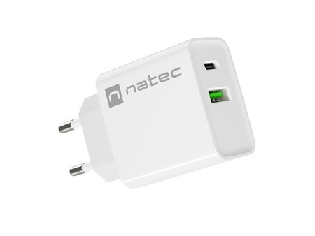 NATEC Ładowarka sieciowa Ribera USB-A + USB-C Power Delivery 20W biała