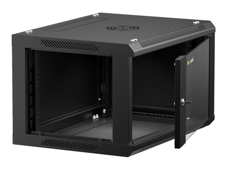 NETRACK 019-060-645-022 Netrack szafa wisząca 19, 6U/600x450mm – czarny, drzwi szklane, otwierane boki