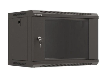 LANBERG Szafa instalacyjna wisząca 19 cali 6U/540x350 flat pack czarna drzwi przeszklone