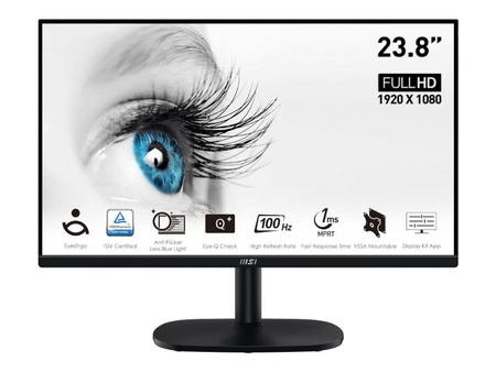 MSI PRO MP245V 23.8inch 1920x1080 FHD 100Hz 1ms MPRT 4ms GTG 1xHDMI 1xD-SUB Kensington Lock VESA Mounting 100x100mm