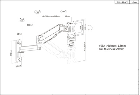 Uchwyt ścienny do TV 17-32cali LED/LCD 9kg obrotowy gazowy