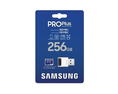 SAMSUNG PRO Plus microSD 256GB Up to 180MB/s Read and 130MB/s Write speed with Class 10 4K UHD incl. Card reader 2023 (P)