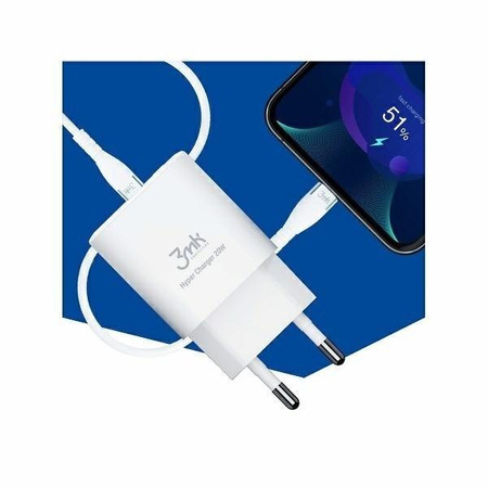 Ładowarka sieciowa 20W 1xUSB-C +USB-A PD QC bez kabla Biała
