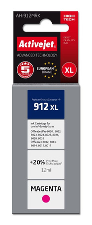 Activejet AH-912MRX Tusz (zamiennik HP 912XL 3YL82AE; Premium; 990 stron; 12 ml, czerwony)