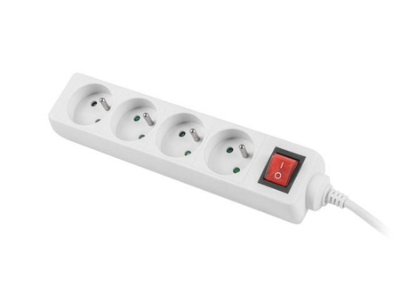 Listwa zasilająca 1,5m, biała, 4 gniazda, z wyłącznikiem, kabel wykonany z pełnej miedzi 