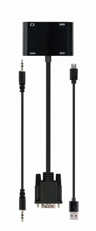 GEMBIRD KONWERTER SYGNAŁU VGA DO HDMI + VGA 0,15M, CZARNY