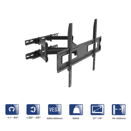 AKYGA AK-MB-10 TV Wall Mount Full Motion Bracket +-45deg 50kg VESA 600x400mm 37-70inch