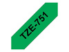 BROTHER TZE751 Taśma Brother 24mm BLACK ON GREEN