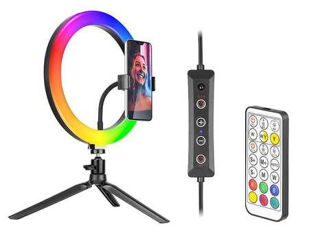 Lampa pierścieniowa RGB RING 26 cm ze statywem 