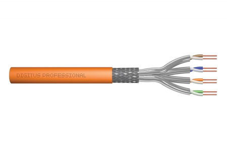 Kabel teleinformatyczny instalacyjny kat.7, S/FTP, Dca, drut, AWG 23/1, LSOH, 50m, pomarańczowy