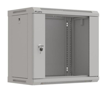 LANBERG Szafa instalacyjna rack wisząca 19 cali 9U 540x350 szara drzwi przeszklone flat pack