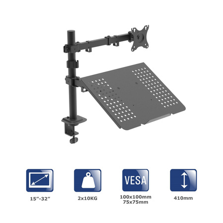 AKYGA AK-MB-04 Monitor Arm with Laptop Table Desk Mount with Tray 10kg VESA 75x75mm 100x100mm 15-32inch