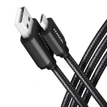 BUMM-AM15AB Kabel MicroUSB - USB-A, 1.5m, USB 2.0, 2.4A, ALU, oplot, Czarny