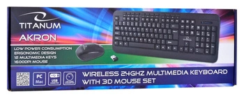 Zestaw klawiatura + mysz TITANUM AKRON TK109 (USB 2.0; kolor czarny; optyczna; 1600 DPI)