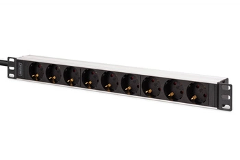 DIGITUS 1U Alu PDU rackmount 8x Safety outlet 1x outlet 16A 230VAC 50/60Hz IEC C20 plug