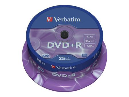 VERBATIM 43500 Verbatim DVD+R   cake box 25 4.7GB 16x matte silver