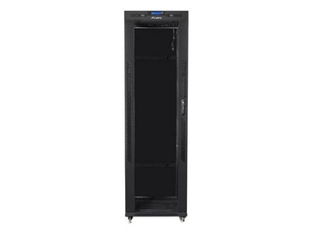 Szafa instalacyjna Rack stojąca 19" 42U 600x800 czarna drzwi szklane LCD Lanberg (flat pack)