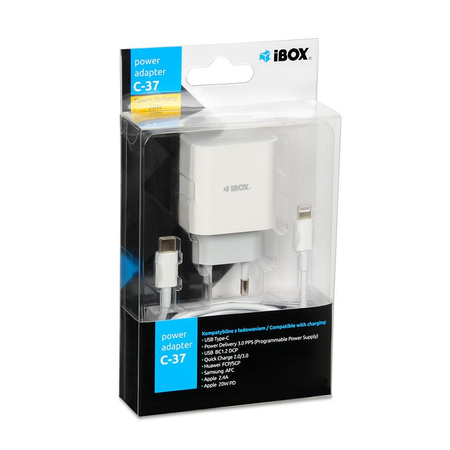 IBOX C-37 USB-C PD20W WALL CHARGER USB-C TO LIGHTNING CABLE